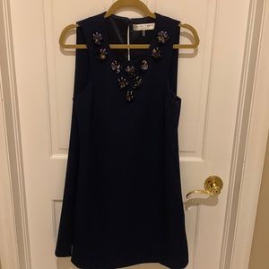 Trina Turk navy blue dress with cape